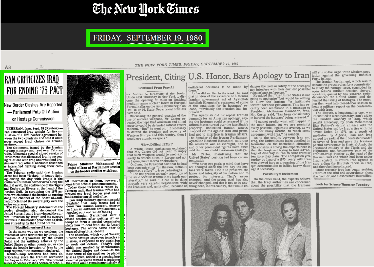 Nyt Iran Critize Iraq For Border Dispute 19 Sep 80