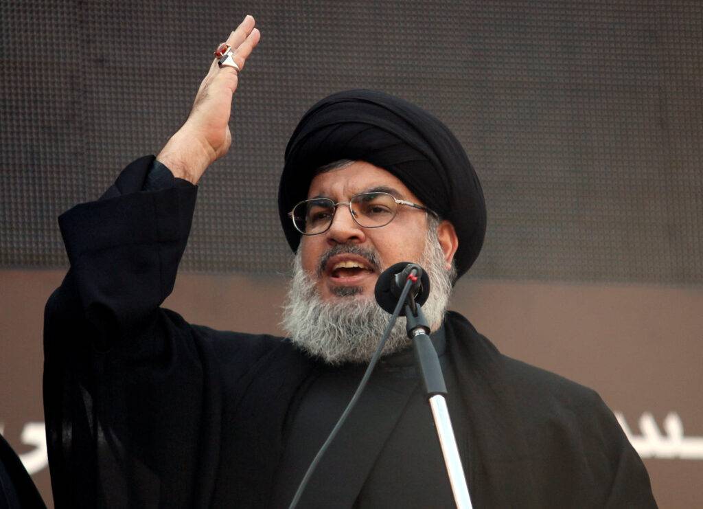 File Photo: Lebanon's Hezbollah Leader Sayyed Hassan Nasrallah Addresses His Supporters During A Religious Procession To Mark Ashura In Beirut's Suburbs