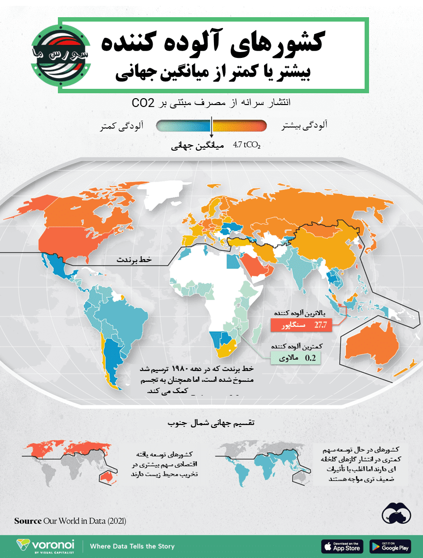 نقشه: میزان انتشار کربن به ازای هر نفر، بر اساس کشور